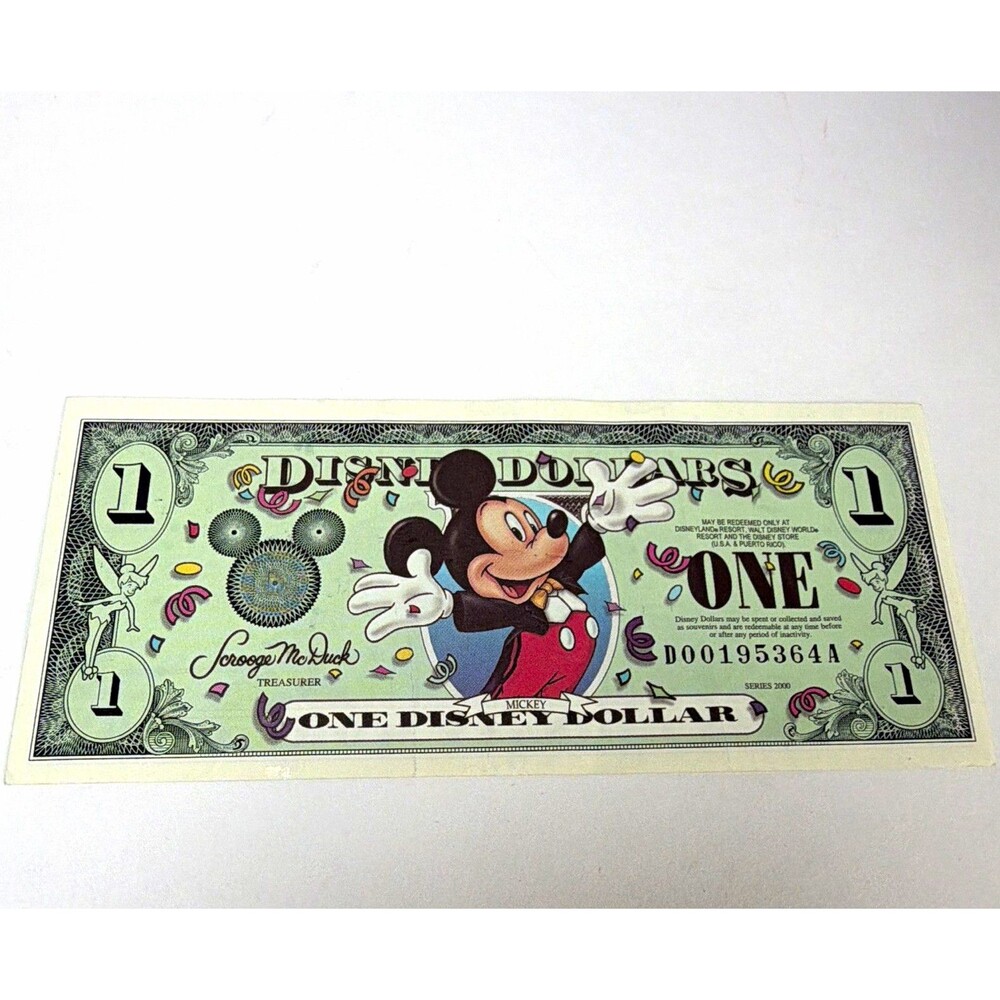Disney Dollars $1 Note Mickey Mouse Series 2000 Walt Disney World D00195364A